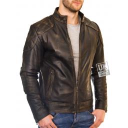 Mens Vintage Black Leather Jacket - Corado - Front Detail