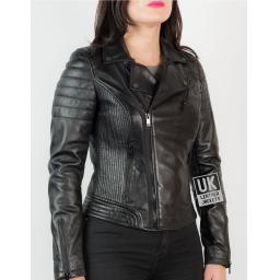 Womens Cross Zip Black Leather Jacket - Trinity - Front