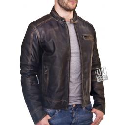 Mens Burnished Black Leather Jacket - Nirvana - Unzipped