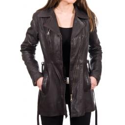 Women's Brown Leather Coat - Penny - Front 2