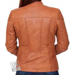 Womens Tan Leather Jacket - Clara - Back