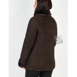 Womens Brown Shearling Sheepskin Jacket - Hip Length - Dana - Back