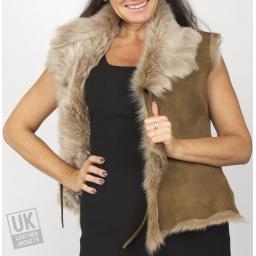 Women's Smokey Camel Toscana Sheepskin Gilet - Lining 2