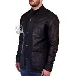 Mens Black Leather Hip Length Jacket - Forbes - Side