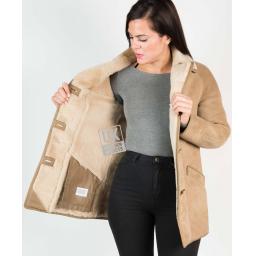 Womens Taupe Shearling Sheepskin Car Coat - Honor - Wool Interior