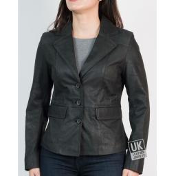 Womens Black Nubuck Leather Blazer - Vintage Matt - Front