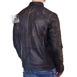 Mens Burnished Black Leather Biker Jacket - Morgan - Back