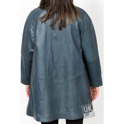 Women's Blue Leather Swing Coat - Jewel - Back