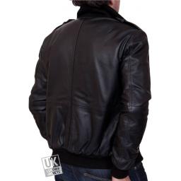 Mens Black Leather Bomber Jacket - Pinacle - Back