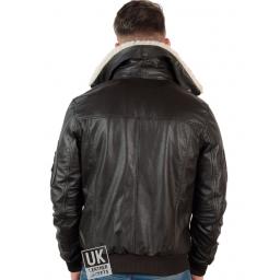 Mens Brown Leather Flying Jacket - Pilot - Detach Wool Fleece Collar - Back