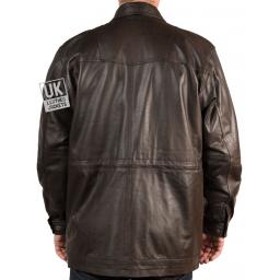 Men's Matt Brown Leather Parka Coat - Berwick - Back