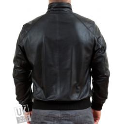 Men's Black Leather Bomber Jacket - Axis - Rear