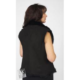 Womens Black Toscana Sheepskin Gilet - Plus Size - Rear