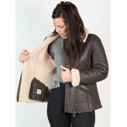 Womens Shearling Sheepskin Jacket - Anara - Mocha Cream - Lining