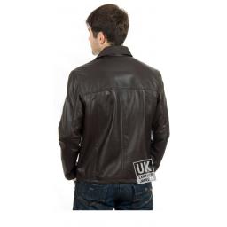 Men's Brown Leather Jacket - Plus Size - Harrington - Back