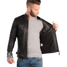 Mens Black Leather Biker Jacket - Cruz - Lining