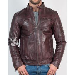 Mens Vintage Burgundy Leather Jacket - Ellin - Front