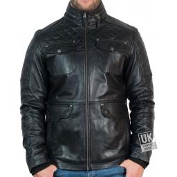 Mens Vintage Racing Leather Jacket - Westland - Black - Front