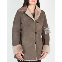 Womens Grey Shearling Sheepskin Jacket - 3/4 Length - Verity - Front Right