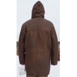 Men's Brown Shearling Sheepskin Duffle Coat - Detach Hood - Birkin - Rear Hood