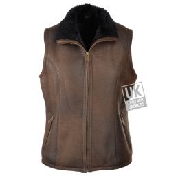 Womens Brown Shearling Sheepskin Gilet – Zip - Front