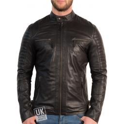 Mens Black Leather Biker Jacket - Cruz - Zipped