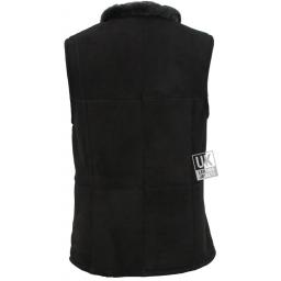 Womens Shearling Sheepskin Zip Gilet - Black Suede