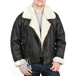 Men's Shearling Sheepskin Flying Jacket - Vintage Aviator - Cream Wool - Front Unzipped