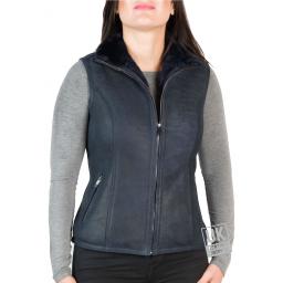 Womens Navy Blue Shearling Sheepskin Gilet – Zip Front - Front