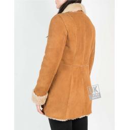 Womens Tan Shearling Sheepskin 3/4 Length - Verity - Back