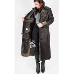 Womens Lambskin Full Length Coat - Dark Brown - Lining