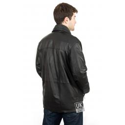 Men's Leather Coat in Black - Elswick - Back