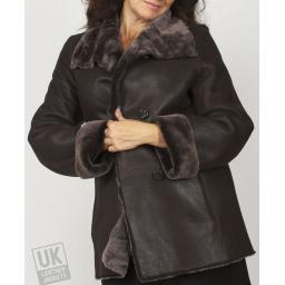 Finest Shearling Sheepskin Hip Length Jacket - Felice - Dark Brown - Front