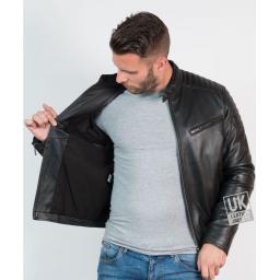 Men’s Black Leather Biker Jacket - Zurich