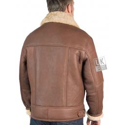 Mens Shearling Sheepskin Flying Jacket - Calibre - Chestnut Tan - Back