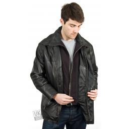 Men's Leather Coat in Black - Plus Size - Hastings - Fleece Collar Insert