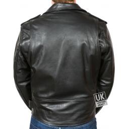 Men's Cross Zip Belted Biked Jacket - Superior Black Cow Hide - Brando - Back