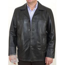 Men's Black Leather Reefer Jacket - Oscar - Main