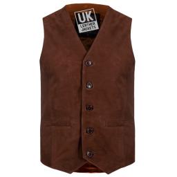 Mens Brown Suede Waistcoat - Front