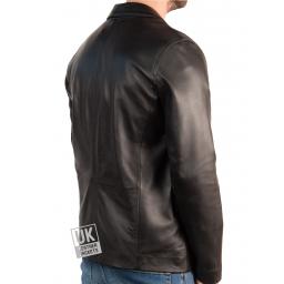 Men's Fitted 2 Button Leather Blazer – Black - Back View