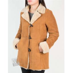 Womens Tan Shearling Sheepskin 3/4 Length - Verity - Front Left