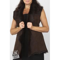 Long Toscana Sheepskin Gilet in Brown - Front