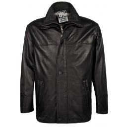 Men's Leather Coat in Black - Plus Size - Hastings - Detail