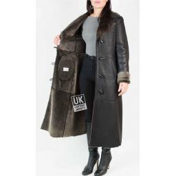 Womens Lambskin Full Length Coat - Midnight Black - Lining