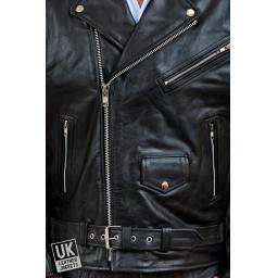 Men's Black Leather Biker Jacket in Cow Hide - Harley - Detail