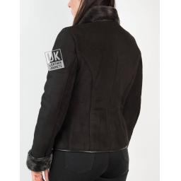 Womens Black Shearling Sheepskin Jacket - Aspen - Back