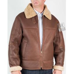 Mens Shearling Sheepskin Flying Jacket - Calibre - Chestnut Tan - Turn Back Cuff