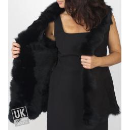 Long Toscana Sheepskin Gilet in Black - Lining