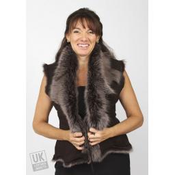 Women's Brown Snow Tipped Toscana Sheepskin Gilet - Plus Size - Front