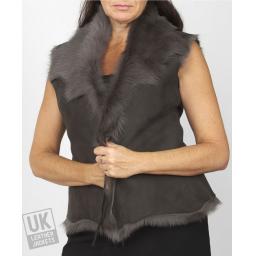 Womens Grey Toscana Sheepskin Gilet - Front